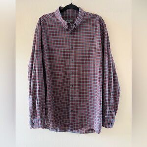 Eddie Bauer Blue and Red Plaid Long-Sleeve Button-Down Cotton Shirt
